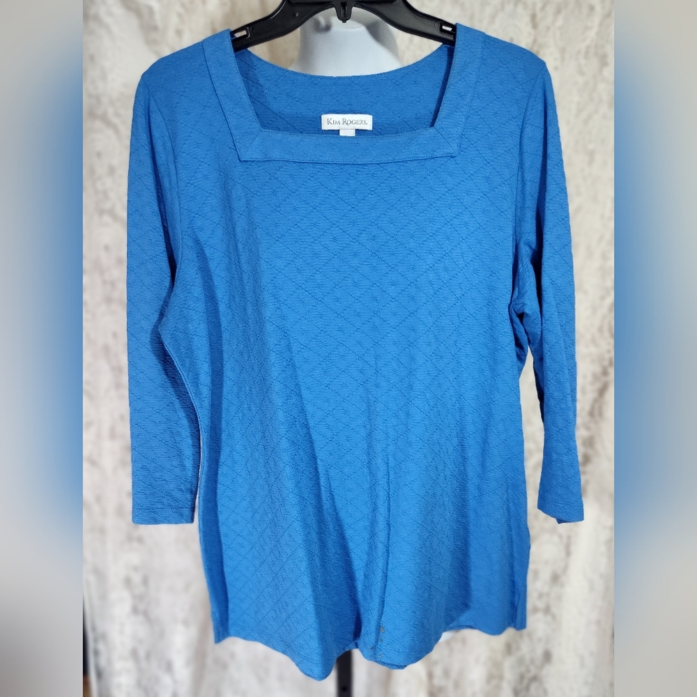 Kim Rogers Blue Square Neck Women's Top Nwot